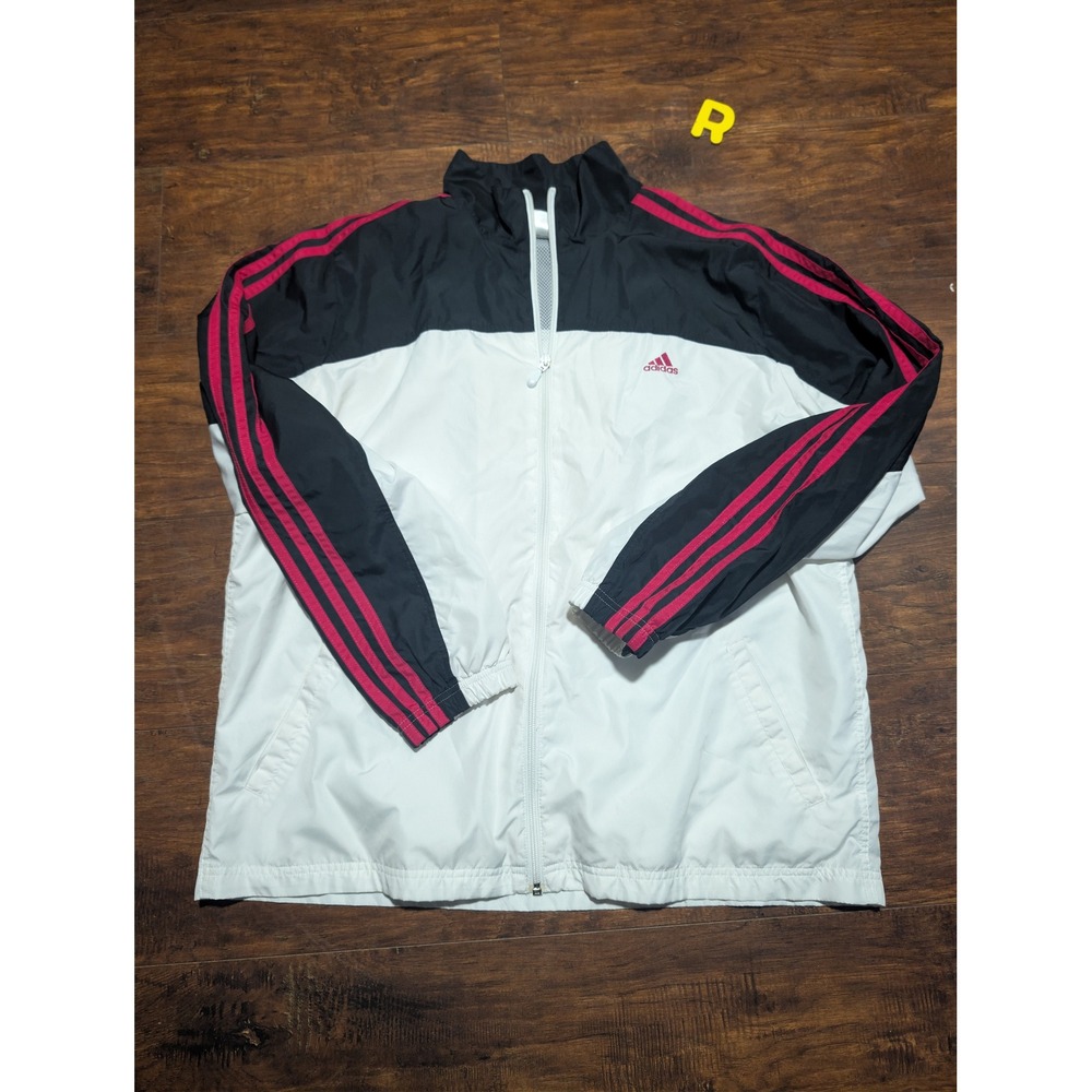 Adidas Women's Track Jacket White Black Pink Stripes Full‎ Zip Sz XL F1